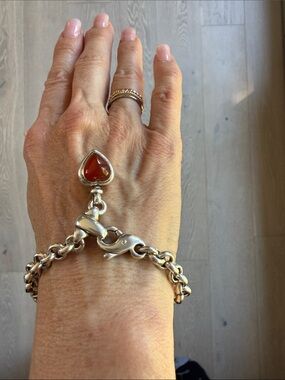 Tiffany & Co. Vintage Sterling Silver Onyx & Carnelian Heart Bracelet 925 Italy